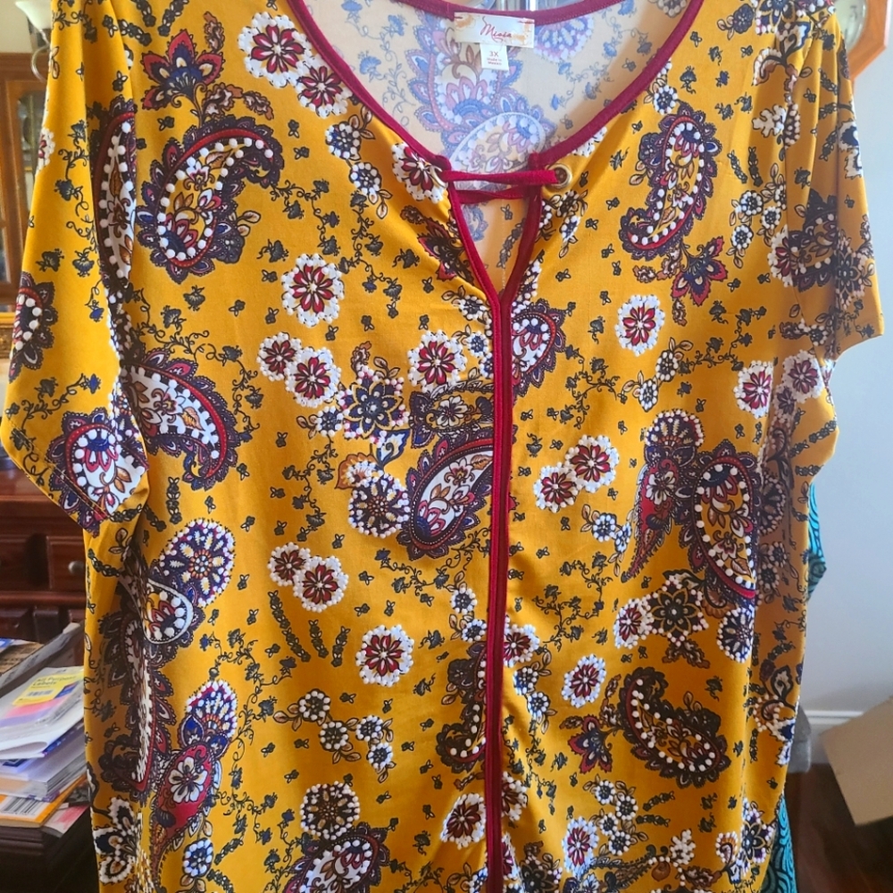 Misia Gold and Maroon Relaxed Fit  Blouse
